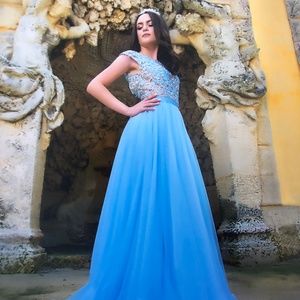 Designer Sherri Hill Sky blue maxi dress